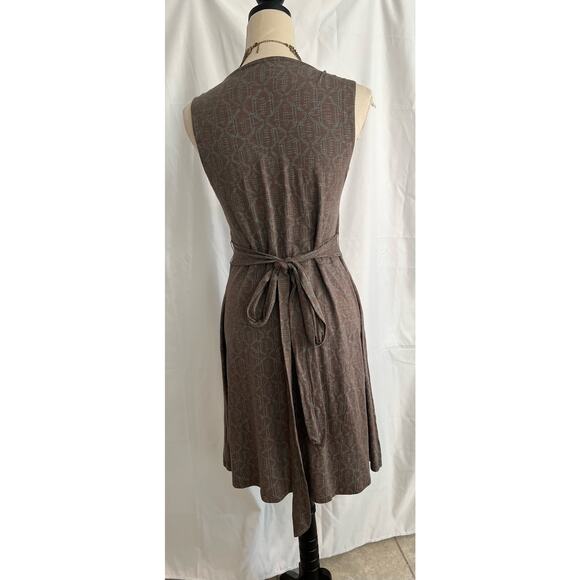 Toad & Co Brown and Blue V-Neck Sleeveless MIDI Wrap Dress Size Medium - Picture 8 of 9